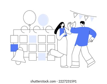 Events abstract concept vector illustration. Corporate events, event calendar, notification, website menu bar, UI element, business meeting, commercial exhibition, schedule abstract metaphor.