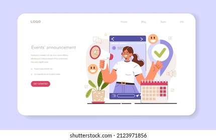 Events announcement. Content strategy development. Social media content manager guidance. How create visual content. Digital promotion technology. Flat vector illustration