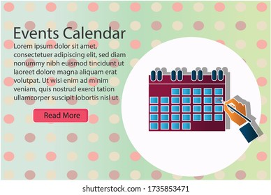 Events calendar concept. Creative idea design. Flat vector illustration for template, brochure or presentation.