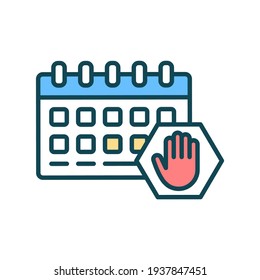 Events cancellation RGB color icon. Schedule changes. Concerts, conferences postponement. Coronavirus outbreak. Large gatherings restriction. Changing routines. Isolated vector illustration