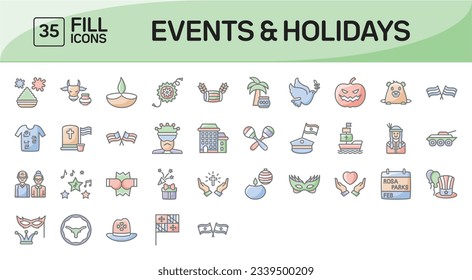 Events and Holidays Awesome Color Outline Icons Pack Vol 1