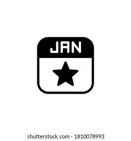 Icono de eventos en glifo plano negro, estilo relleno aislado en fondo blanco