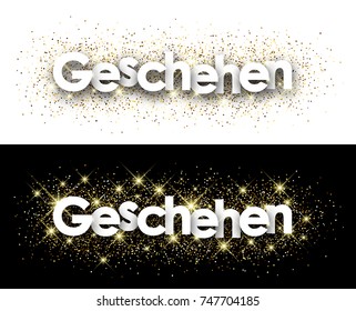 Events paper banner with shining sand, German. Vector illustration.