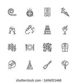 Events, Party, Festival outline icons set - Black symbol on white background. Events, Party, Festival Simple Illustration Symbol - lined simplicity Sign. Flat Vector thin line Icon - editable stroke