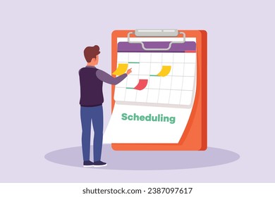 Events, scheduling, creativity. Event management concept. Colored flat vector illustration isolated.