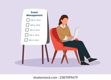 Events, scheduling, creativity. Event management concept. Colored flat vector illustration isolated.