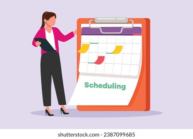 Events, scheduling, creativity. Event management concept. Colored flat vector illustration isolated.