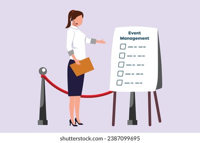 Events, scheduling, creativity. Event management concept. Colored flat vector illustration isolated.