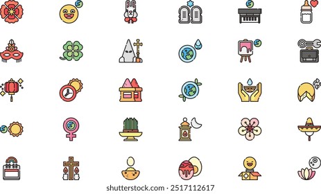 Veranstaltungen des Frühlings Icon Pack Hochwertige Vektor Icons Kollektion mit editierbaren Stroke. Ideal für professionelle und kreative Projekte.