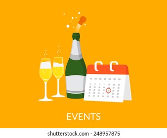 Events vector illustration with calendar with champagne