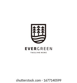 Ever green lake forest vintage retro hipster line art Logo design