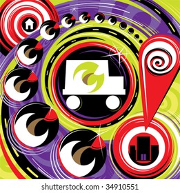 Ever have those days when you wonder how you got to work???  Enjoy this crazy, abstract vector illustration of a hurried morning commute swigging lots of coffee