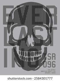 Ever Lasting slogan line background skull graphic design vector art, Vector line skull stock vector, Halftone skull tshirt design, Vector line art of a 3D skull spooky lighting white vertical line art