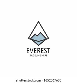 Everest In Himalayas, China Outdoor Adventure Logo. Triangular Mountain Vector Insignia. Climbing, Trekking, Hiking, Mountaineering And Other Extreme Activities Logo Template.