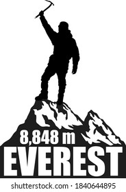 Everest in Himalayas, Nepal, China outdoor adventure illustrations. Chomolungma mountain  with climber