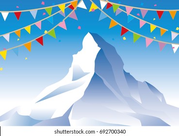 Everest and many flags / Vector image of scenery