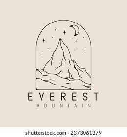 everest mountain line art logo design with star, moon minimalist style logo vector illustration design