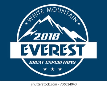 Everest - snowbound Himalayas mountain label. Mountains stamp