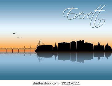 Everett skyline - Washington, United States of America, USA - vector illustration