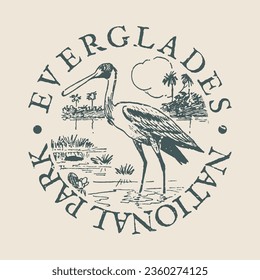 Everglades, Florida, EEUU Silhouette Pasaporte Postal. Icono del vector de redondeo de marca. Marca de viaje de diseño. 