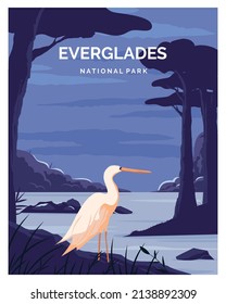 Everglades National Park landscape illustration background. illustration in color style,