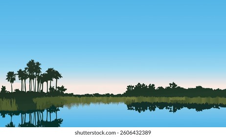 The Everglades National Park, a UNESCO World Heritage Site, is a stunning natural wonder located in the heart of Florida. This digital illustration beautifully captures the park's vast wetlands