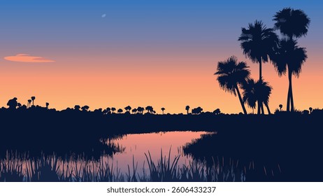 The Everglades National Park, a UNESCO World Heritage Site, is a stunning natural wonder located in the heart of Florida. This digital illustration beautifully captures the park's vast wetlands