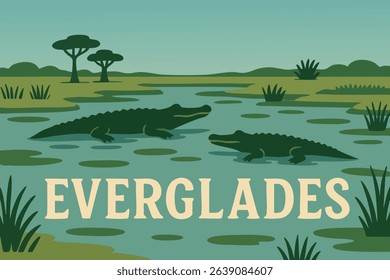 The Everglades wetlands are a haven for wildlife, with alligators, birds, and unique vegetation coexisting in this protected natural environment in Florida