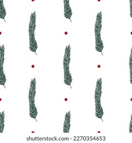 Evergreen branch. Winter flora motif. Floral seamless pattern. 