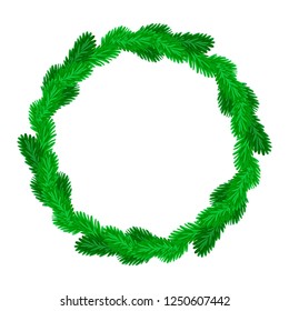 Evergreen branches wreath. Christmas or New Year decoration. Vector illustration in cartoon flat style.