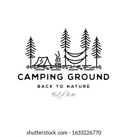 Evergreen Camping Ground Vintage Line Art