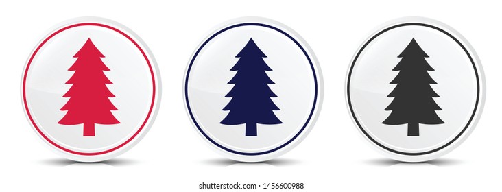 Evergreen conifer pine tree icon crystal flat round button set illustration design isolated on white background