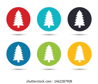 Evergreen conifer pine tree icon flat round button set illustration design isolated on white background