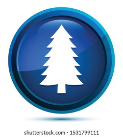Evergreen conifer pine tree icon isolated on elegant blue round button illustration