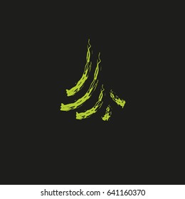 Evergreen coniferous green color needles tree, cedar, pine brunches. Abstract vector logo element. Natural leaves on black background