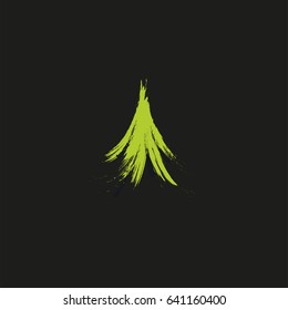 Evergreen coniferous green color needles tree, cedar, pine brunches. Abstract vector logo element. Natural leaves on black background