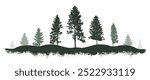 Evergreen coniferous trees on rolling hills silhouette. Vector illustration