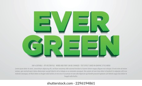 Evergreen editable text effect template with 3d style use for logo and business brand