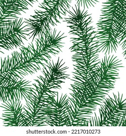 Ilustración de fondo vectorial de ramas de árbol de abeto de evergreen. Pine ramas de árbol con agujas verdes. Las ramas de los árboles de Navidad coniferan ramitas, las cristianas siempre verdes de planta macro color de agua fondo.