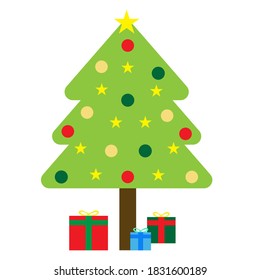 Evergreen fir tree and christmas ornaments, Christian festival and celebration on December 25, annual religious, holiday, countdown, new year.