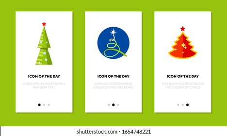 Evergreen flat icon set. New Year, Christmas, present isolated vector sign pack. Holiday and entertainment concept. Vector illustration symbol elements for web design and apps