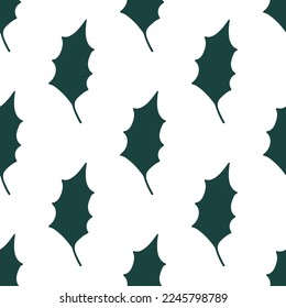 Evergreen holly leaves. Winter festival seamless pattern.