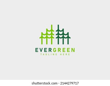 Evergreen Logo. Geometric Shape Pine Tree Linear Style isolated on Dark Background. Suitable for Nature, Community, Business and Branding Logos. Flat Vector Design Template Element