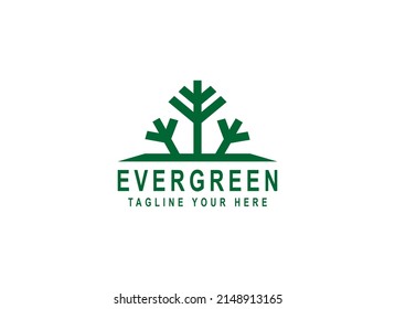 Evergreen Logo. Geometric Shape Pine Tree isolated on White Background. Suitable for Nature, Community, Business and Branding Logos. Flat Vector Design Template Element