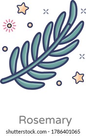Evergreen needle like leaves, icon of rosemary 