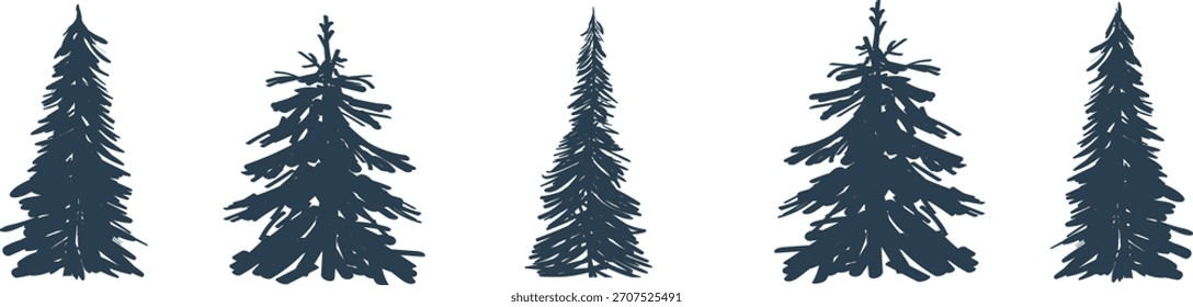 Pinho Evergreen e Fir Trees Vetor Silhueta Set para a Natureza, Eco Branding e Design ao ar livre
