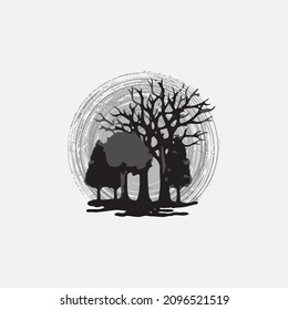 Evergreen pine forest. Illustration forest background.