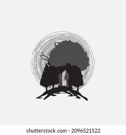 Evergreen pine forest. Illustration forest background.