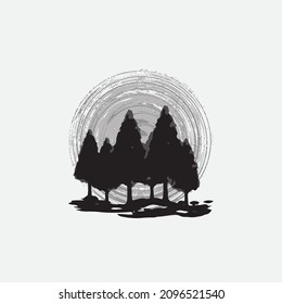 Evergreen pine forest. Illustration forest background.