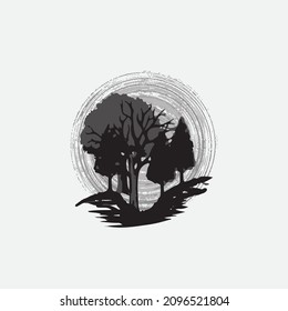Evergreen Kiefernwald. Illustration, Waldhintergrund.